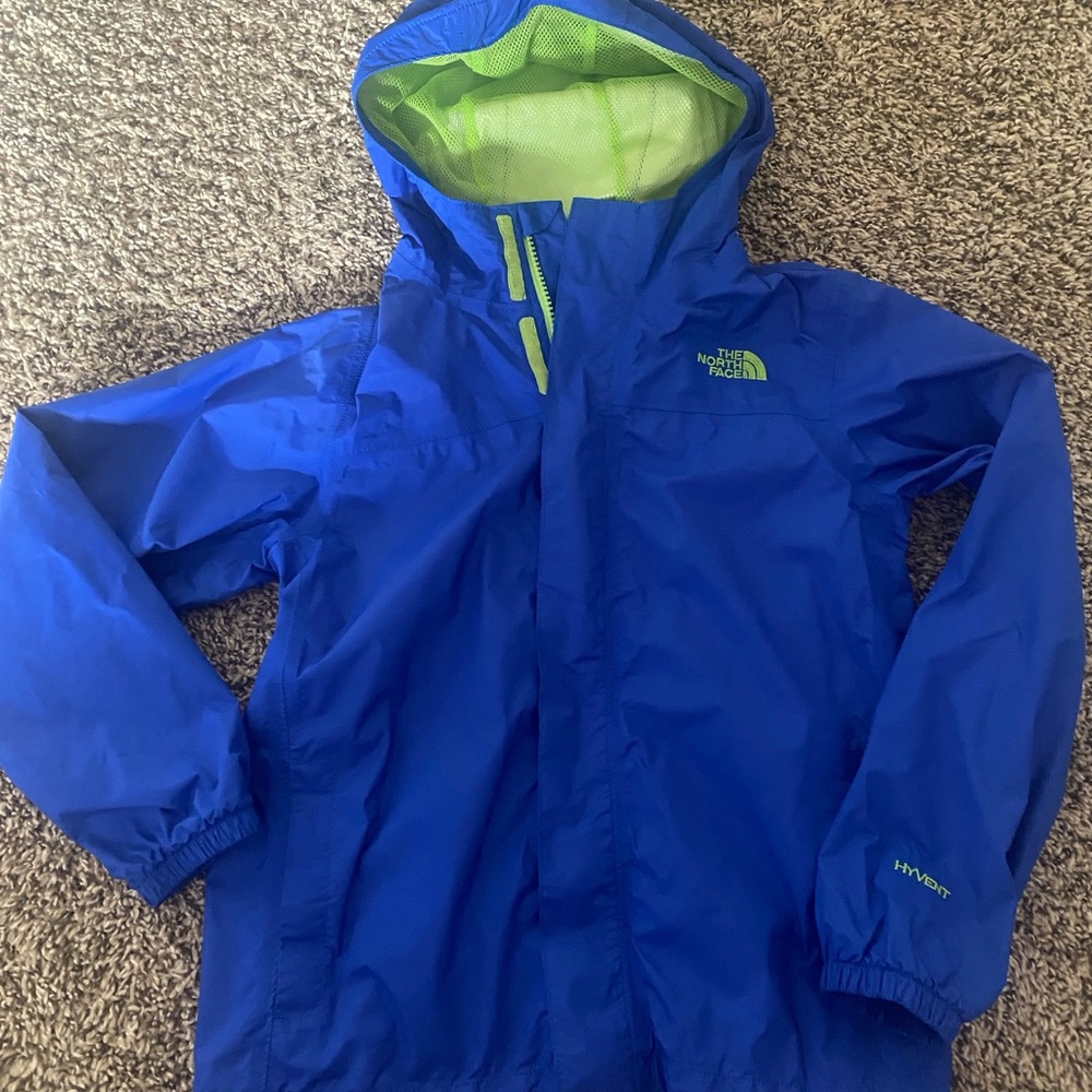 The North Face Kids Vibrant Blue Raincoat with Lime Accents